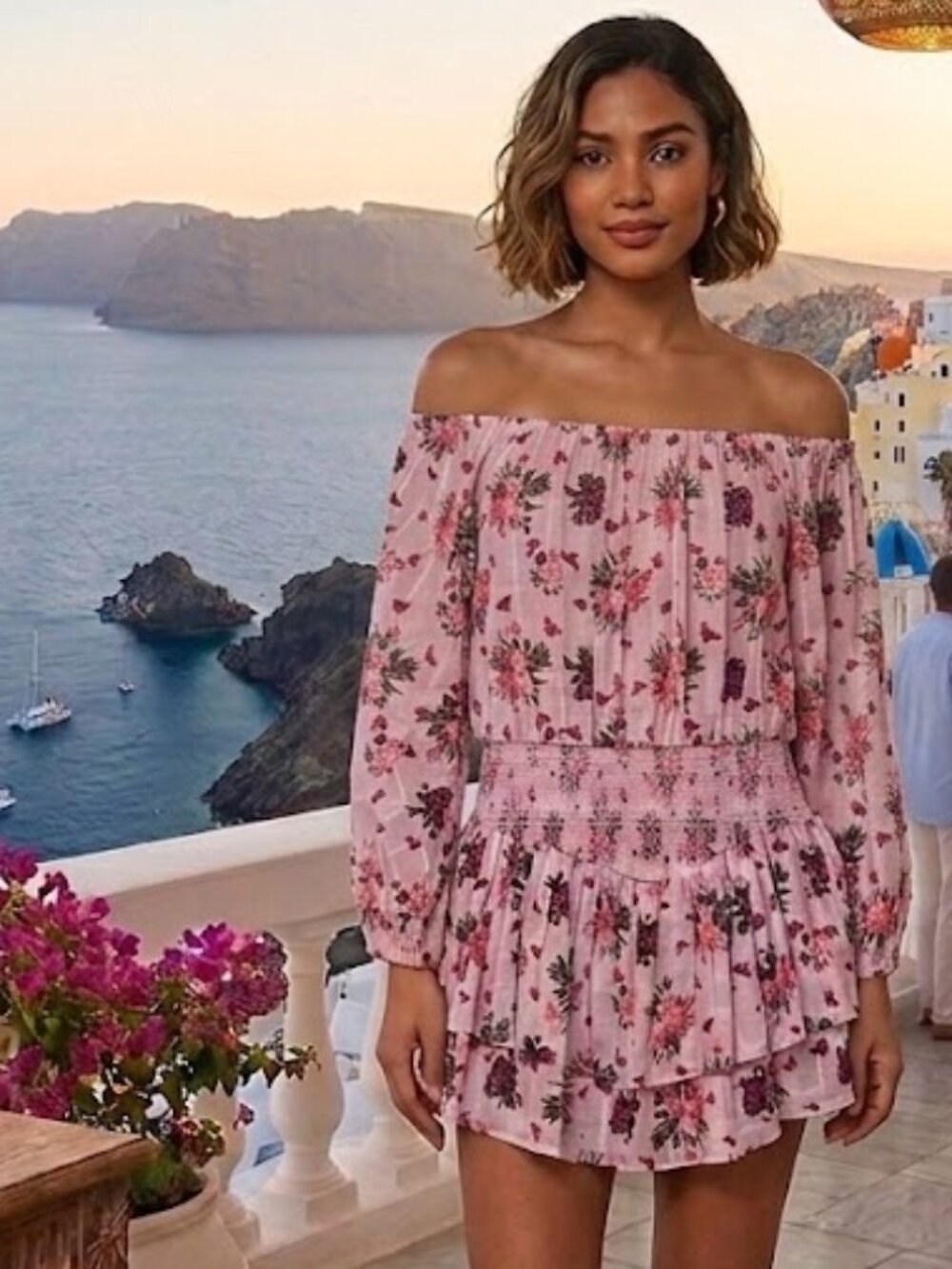 LoveShackFancy Pink Floral Ruffle Waist Tunic NWT Size M